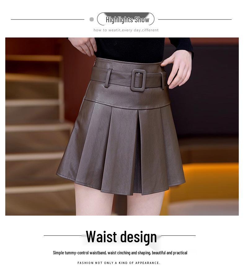 2025 Women's High Waist Slimming A-line Leather Skirt for Autumn/Winter