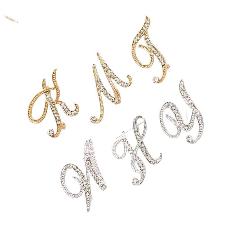 Minimalist Rhinestone Alphabet Brooch: Elegant Geometric Pin for Sweaters or Coats