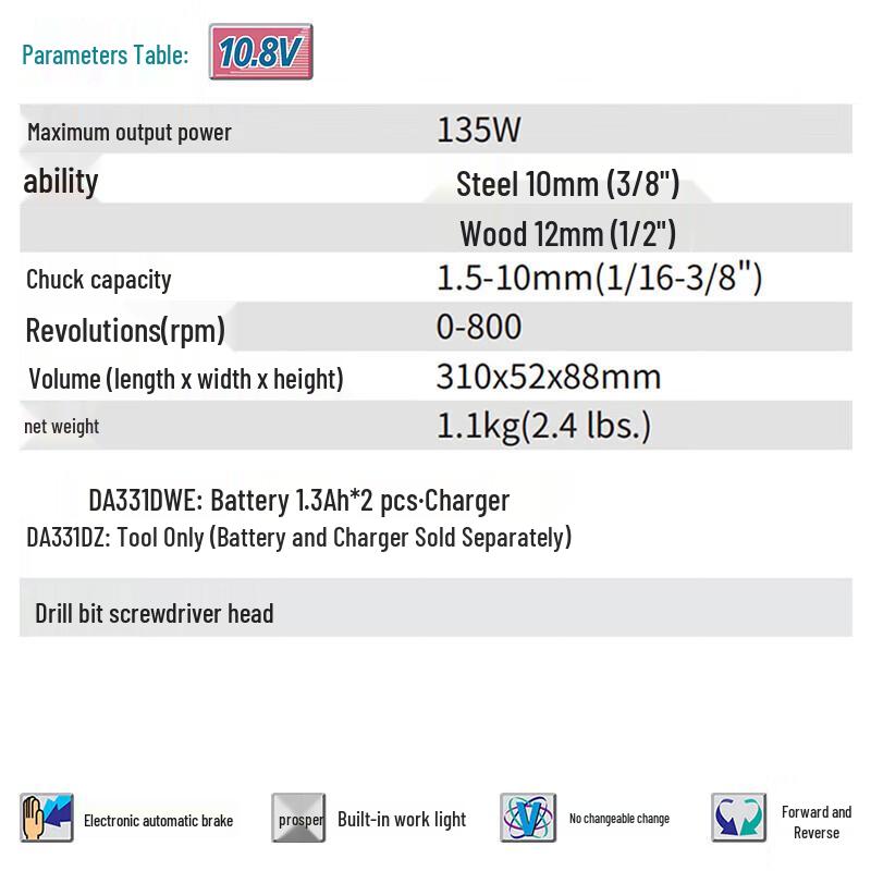 Makita DA331D Cordless Angle Drill CN plug (adapter included)