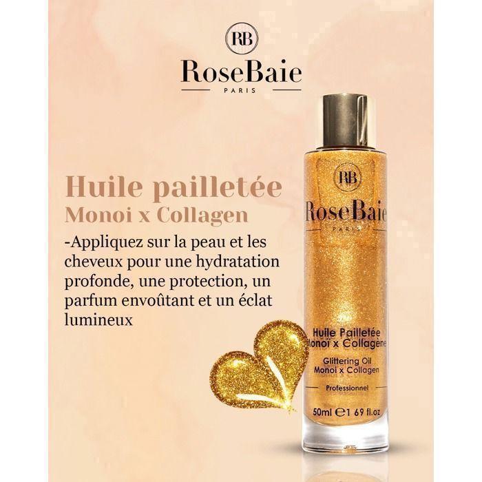 Huile Pailletée - Rosebaie - Monoï X Collagène - 50ml - Hydratation - Brillance - Tous Types De Cheveux