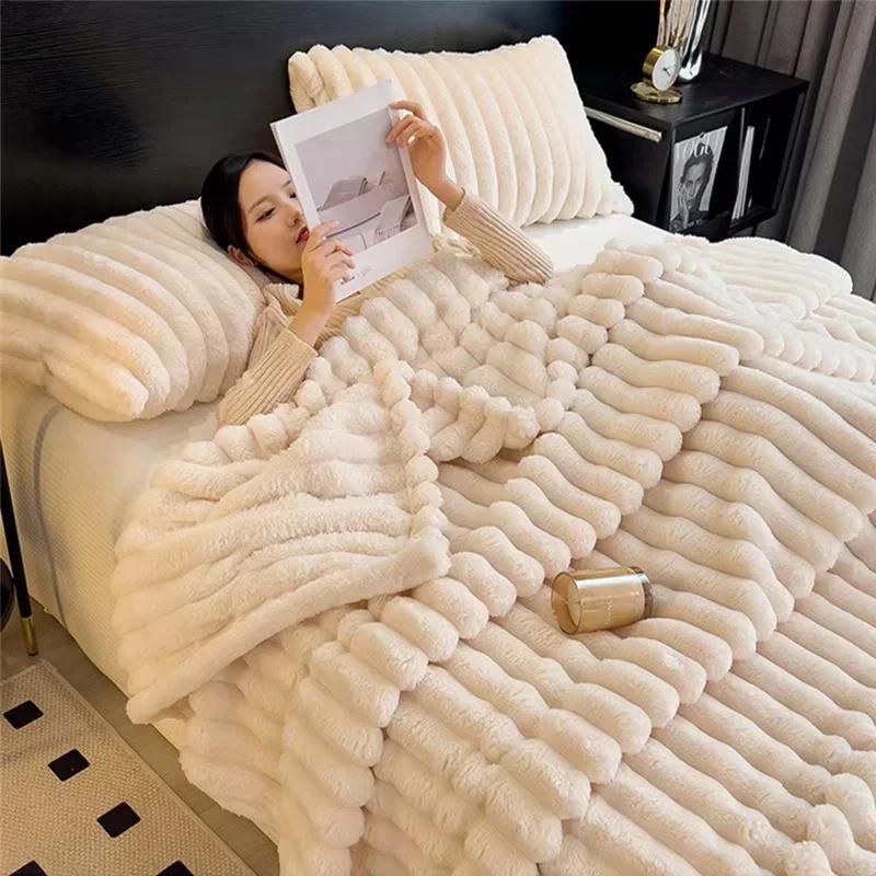 Coperta Letto Morbida Calda Spessa in Pelo di Coniglio Coperta da Divano Comoda Coperta per Pisolino Coperta Termica per il Tempo Libero per Casa Ufficio