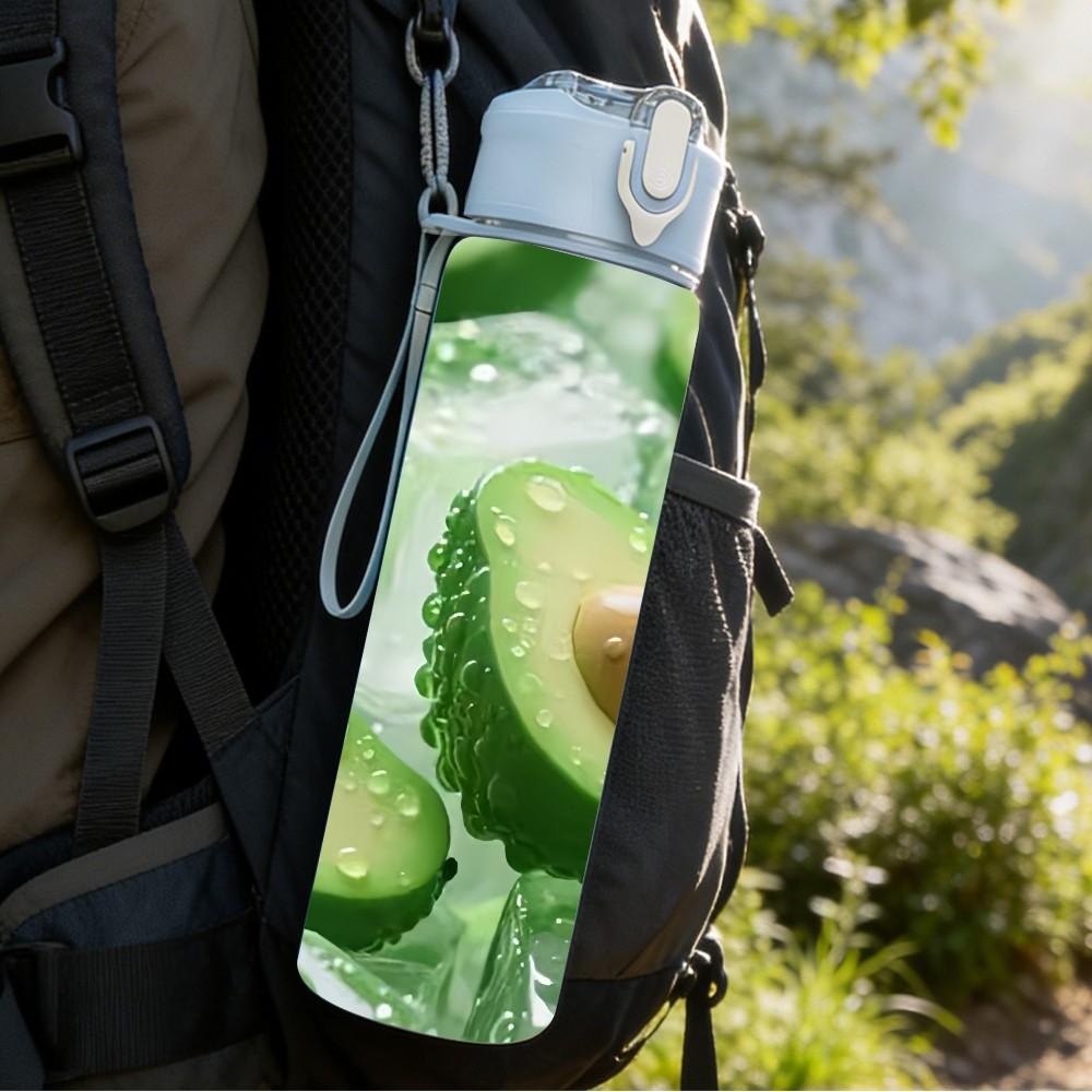 1PC Fresh Sliced Avocado Fruit Print 750ml Color Plastic Sports Water Bottle Leakproof Flip Straw Lid Suitable for Sports Office Home Use
