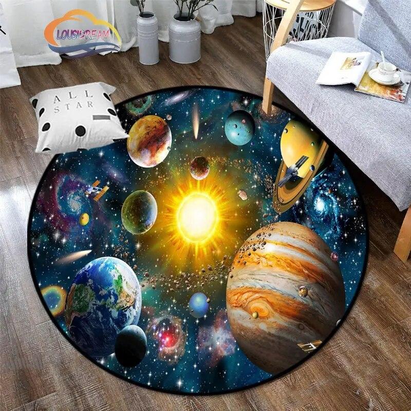 Space Universe Vector Ufo and Many Planets In Galaxy Round Bedroom Floor Mat Cosmos  solar system pattern Decoration Carpets
