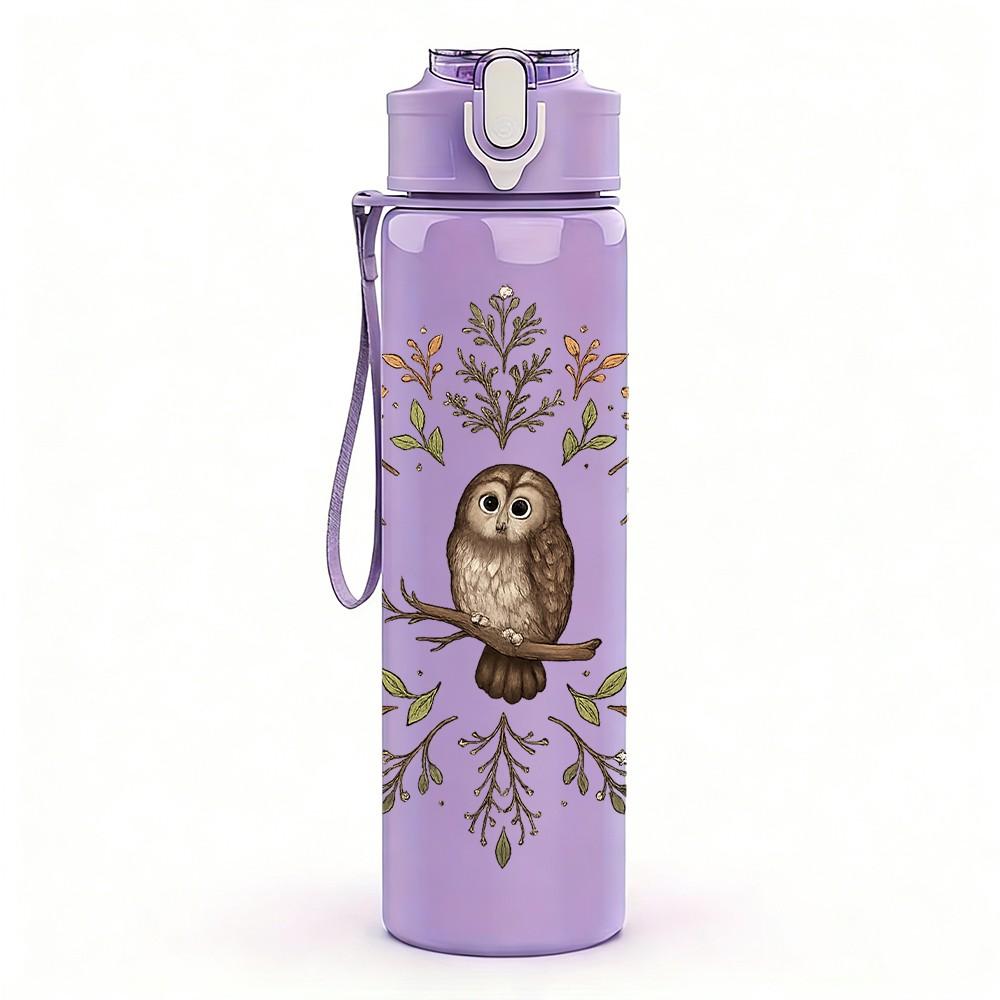 1PC Owl Autumn Leaf Wreath Print 750ml Color Plastic Sports Water Bottle Leakproof Flip Straw Lid Suitable for Sports Office Home Use