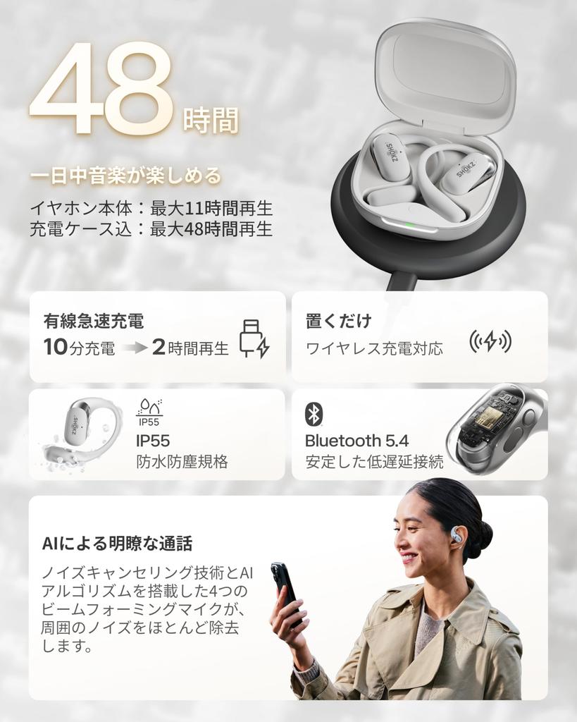 Shokz OpenFit Bluetooth Wireless Earbuds with Dolby Large 48 Hours of Playback Sound Leakage Suppression and IP55 Features include Bluetooth a