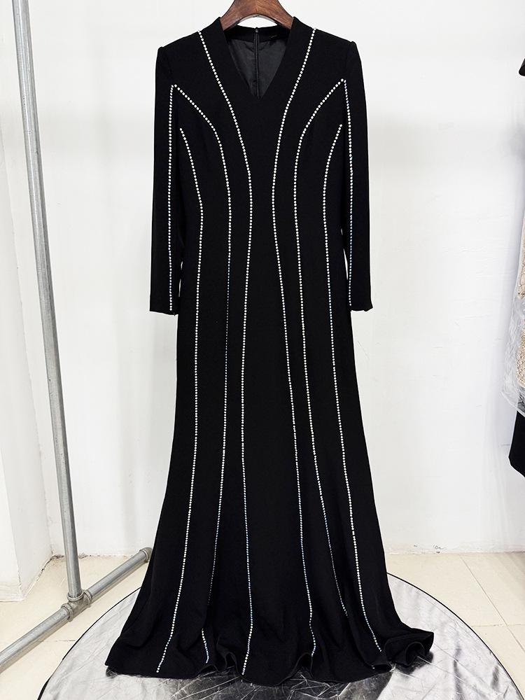 Elegant Rhinestone Long Sleeve Evening Gown