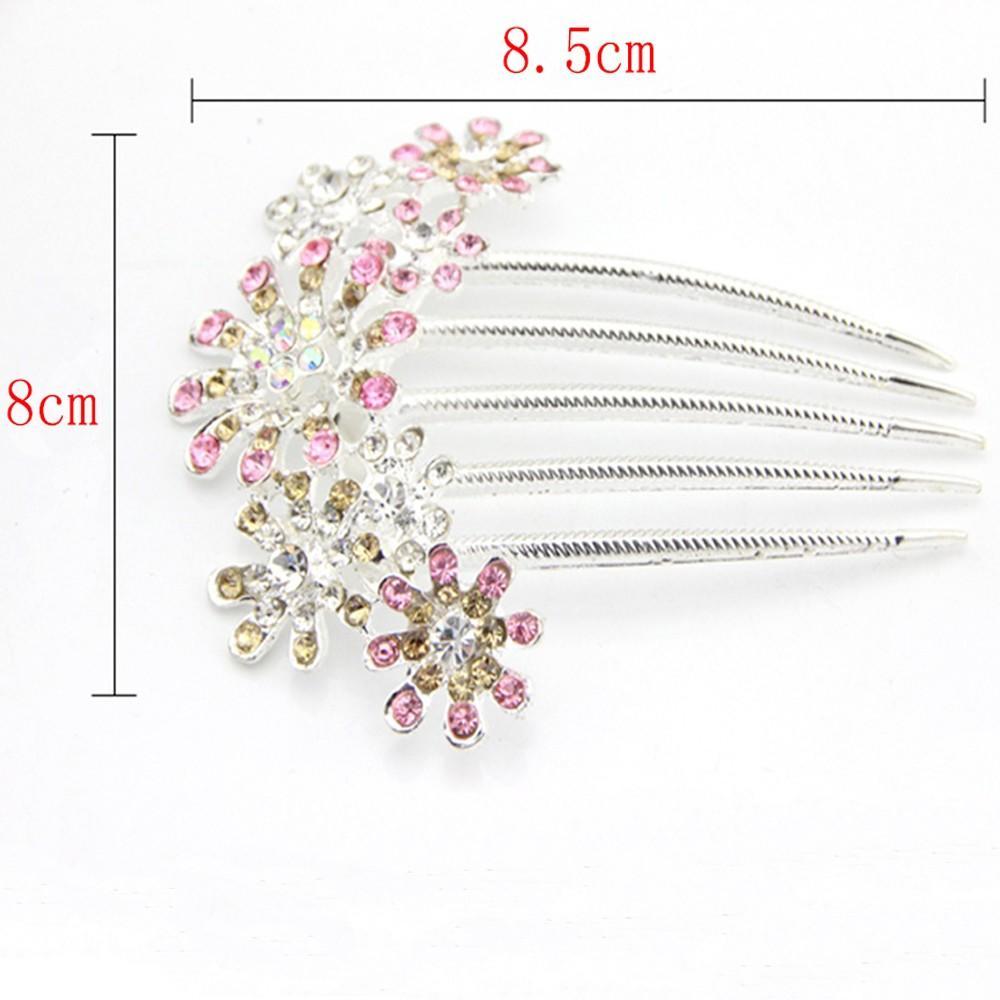 New Jewelry Diamond Crystal Flowers Headband Metal Plated Hair Comb