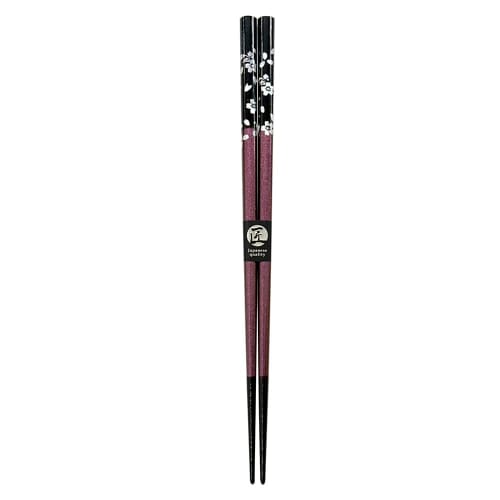 Dishwasher-safe chopsticks in silver cherry blossom (purple) with a paulownia wood box and gift wrapping. Perfect as a gift for grandma, grandmother,