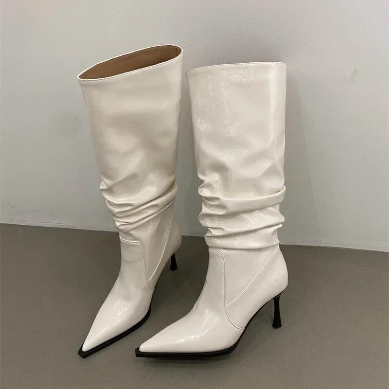 

Мода 2024 года, модная обувь для женщин, женские сапоги с рукавами, осенние сапоги с острым носком, однотонные, высокие, на шпильках или на тонком каблуке, женские сапоги 39 покинуть белый
