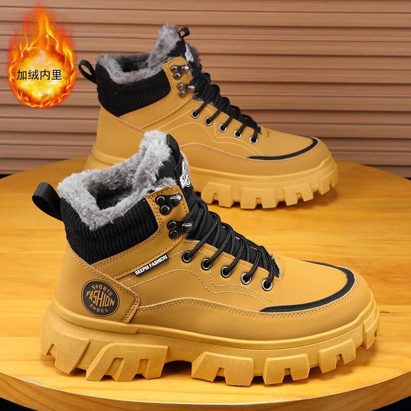 Men's Boots Fashion Motorcycle Boots Winter High Top Sneakers Plush Warm Cotton Shoes for Men Non Slip Hiking Boots Botas Hombre