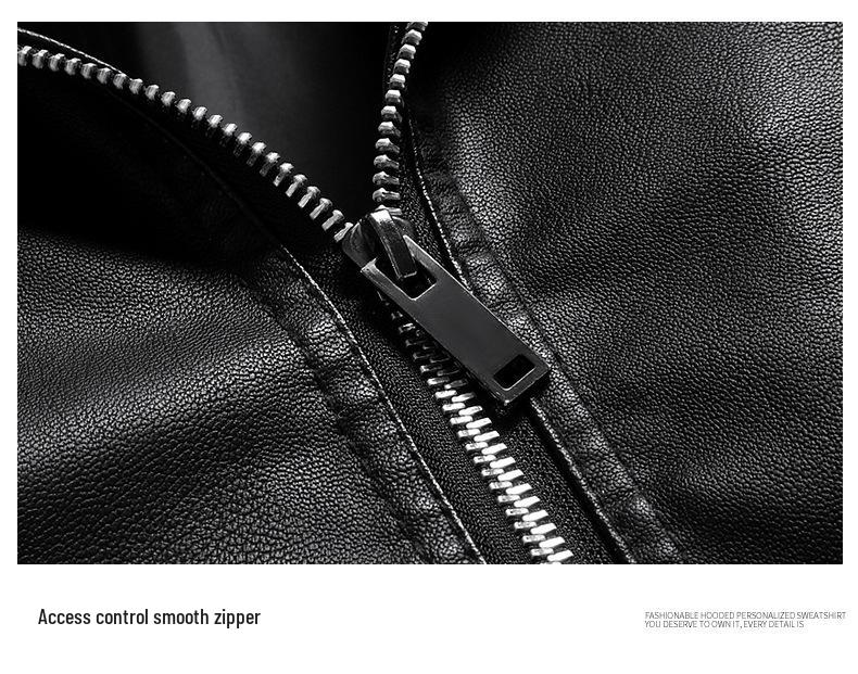 Men's Trendy Versatile PU Leather Motorcycle Jacket with Stand Collar for Autumn and Winter