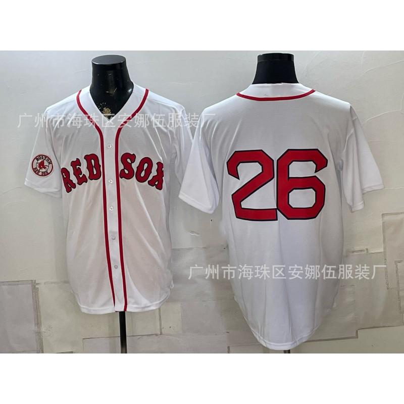 Maglietta da Baseball Unisex Ricamata Boston Red Sox Abbigliamento Sportivo Miscela di Cotone Traspirante Abbigliamento per tifosi