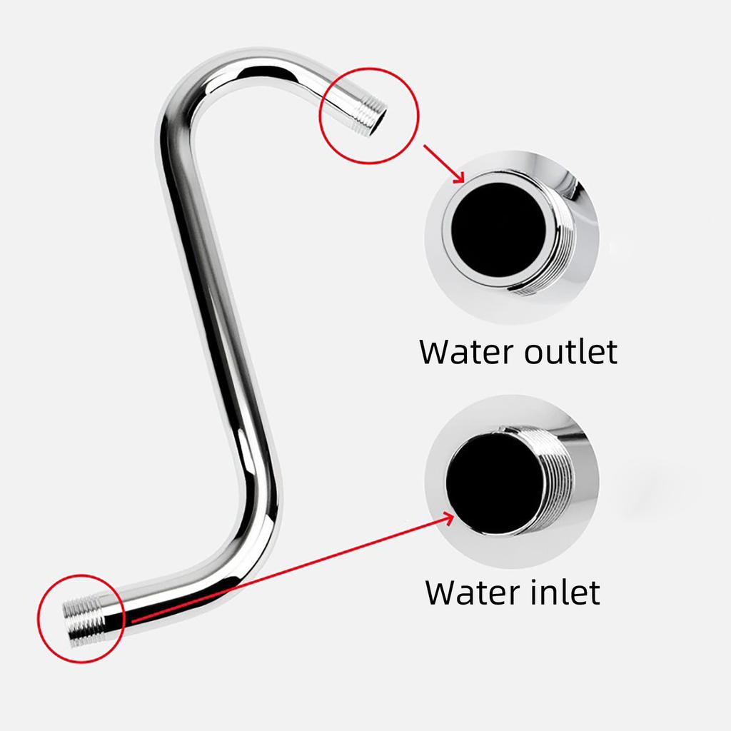 S Shaped High Rise Gooseneck Showerhead Extension Arm with Standard 1/2 Inch Connection Simple Installs for Bathroom