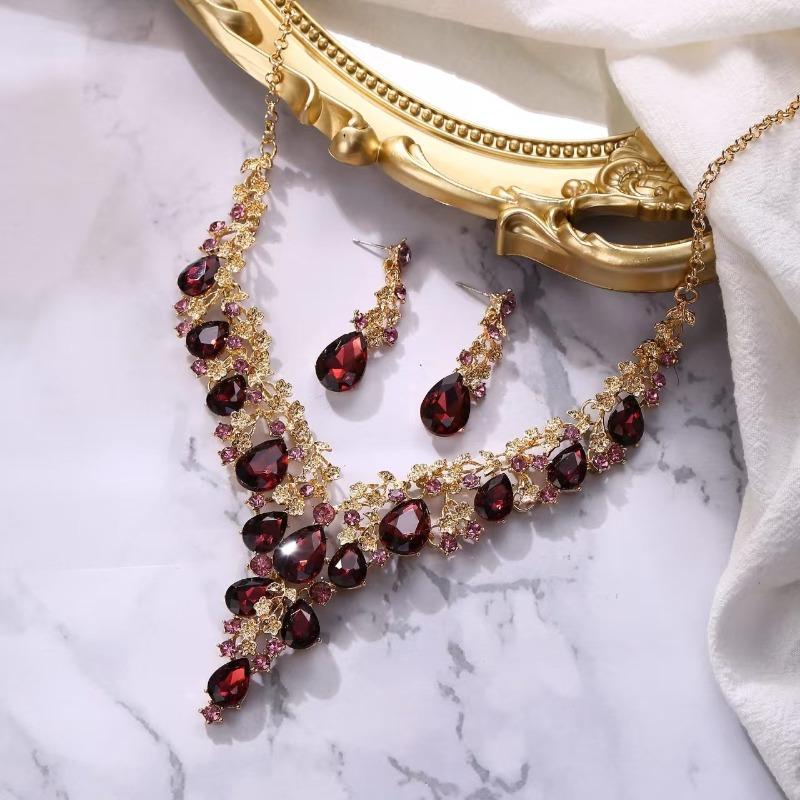 Bridal Fashion Necklace Earrings Crystal Banquet Jewelry Set