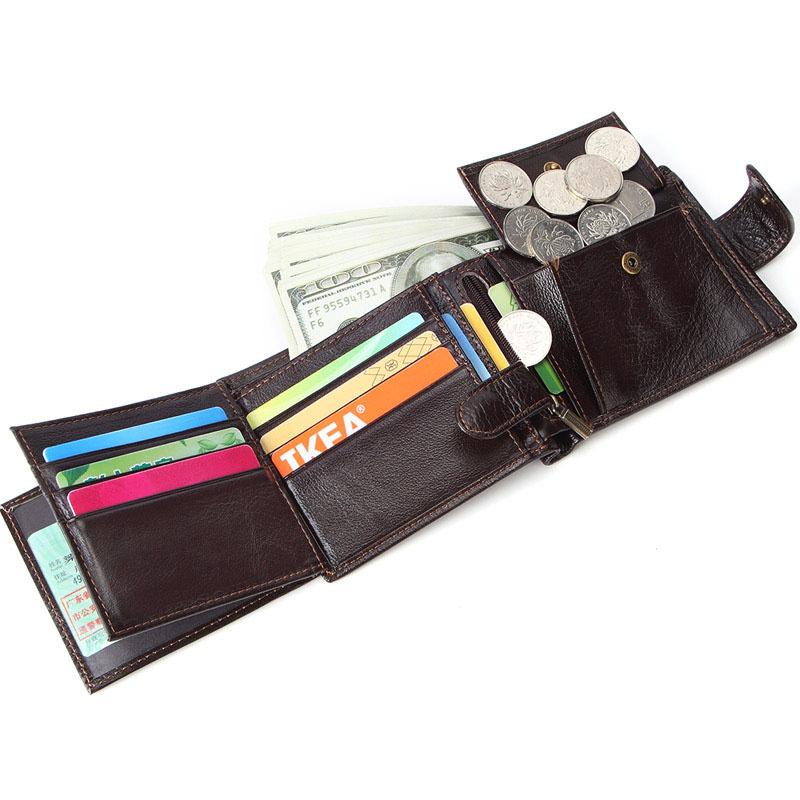 Men's Top Grain Cowhide Leather Wallet Short Horizontal Genuine Leather Purse with Coin Pocket