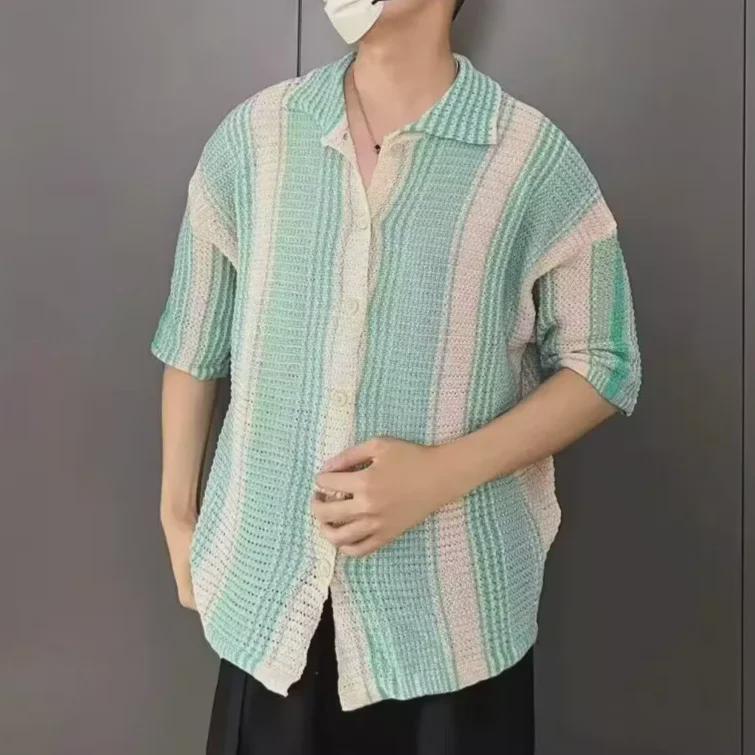 Men's Trendy American Color-Block Ice Silk Short-Sleeve Shirt