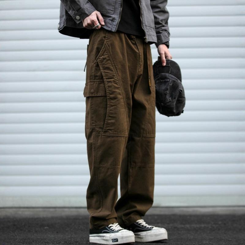 Retro multi-pocket overalls men's heavy spring washed straight loose cone casual pants