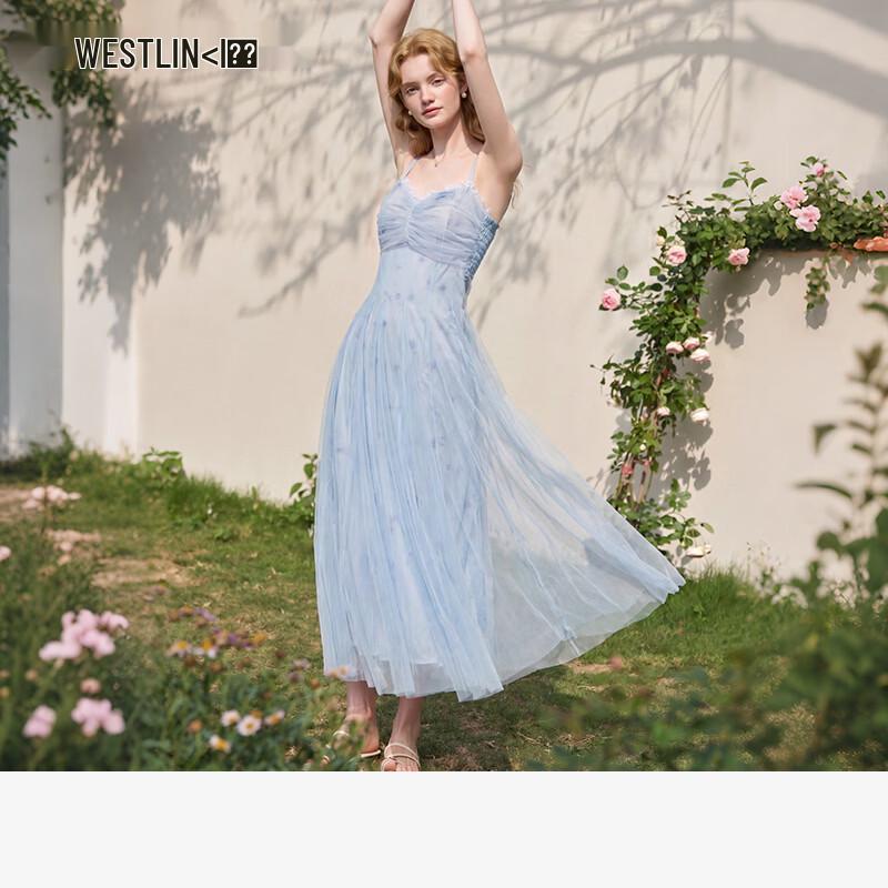 Westlink French Floral Mesh Spaghetti Strap Dress S