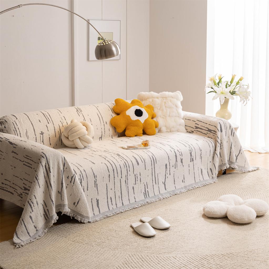 Těžký fleecový potah na pohovku z mikrovlákna s třásněmi, geometrický žakár pro obývací pokoj, velká deka na gauč, volnočasový ručník
