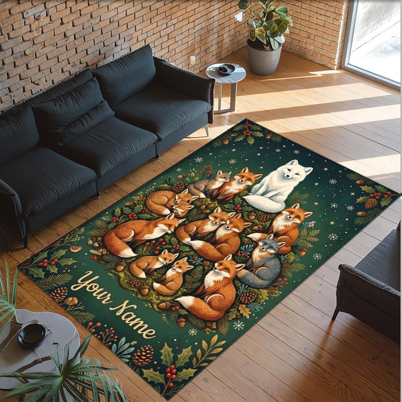 Fox Theme Crystal Velvet Floor Rug Personalized Custom Name Text Warm Carpet Home Decoration