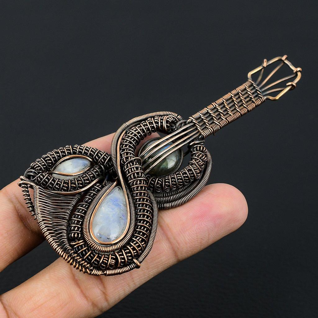Rainbow Moonstone Pendant Gemstone Jewelry, 999 Copper Wire Wrapped Pendant, Handmade Beautiful Jewelry Pendant