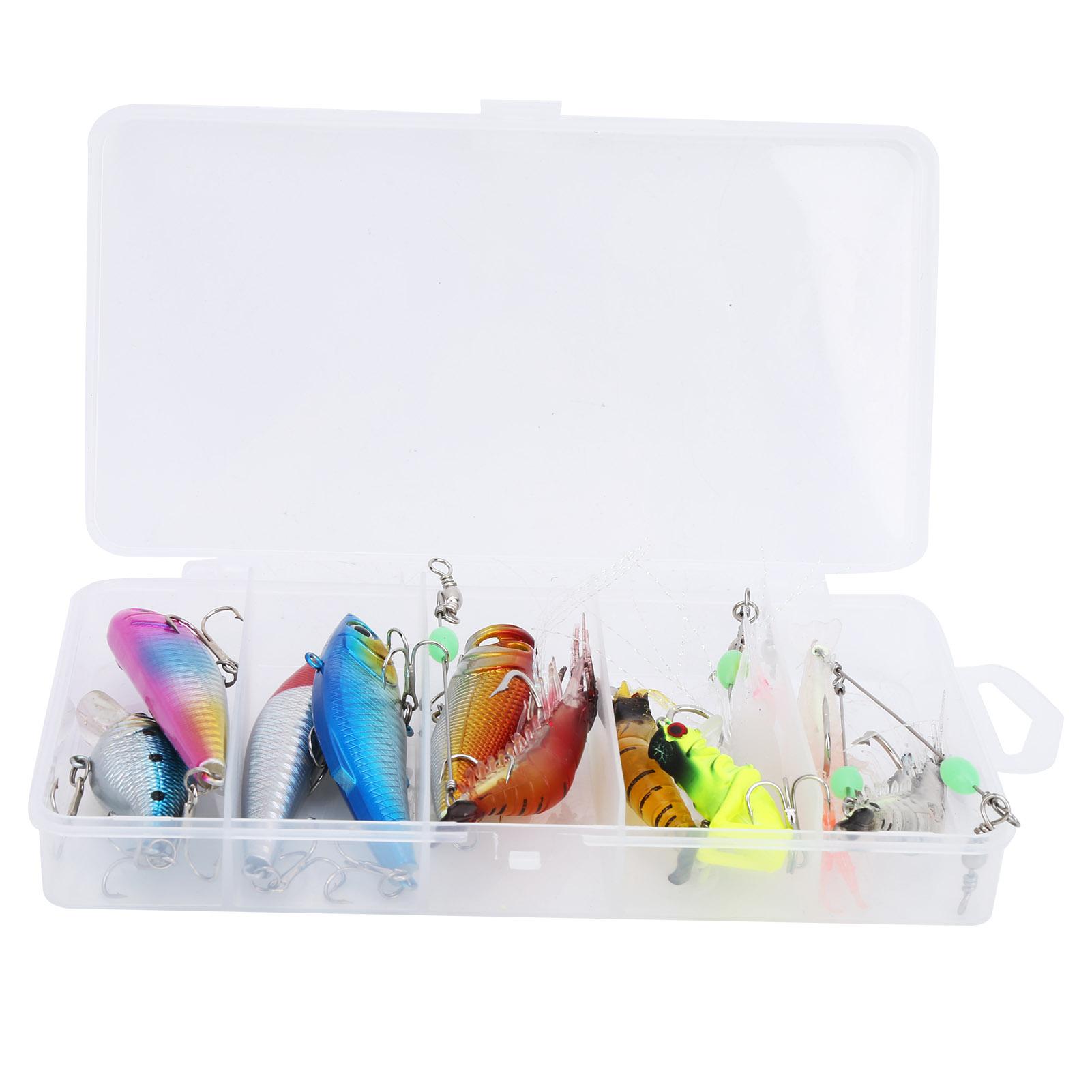 11pcs Fishing Lure Kit Mini Plastic Metal Soft Shrimp Hard Bait with Hook Fishing Accessory