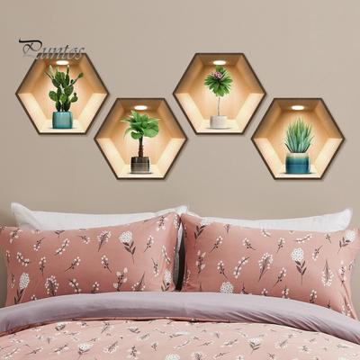 4Pcs/Set Potted Plants Wall Sticker 3D Effect Self-adhesive Waterproof PVC Removable Living Room Bedroom Modern Wall Art Green Plant Decoration Decal