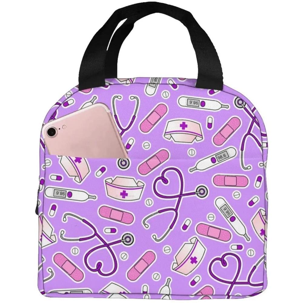 Nurse Theme Lunch Bag for Women Insulated Tote Bag Reusable Cooler Lunch Box for Work Picnic Travel