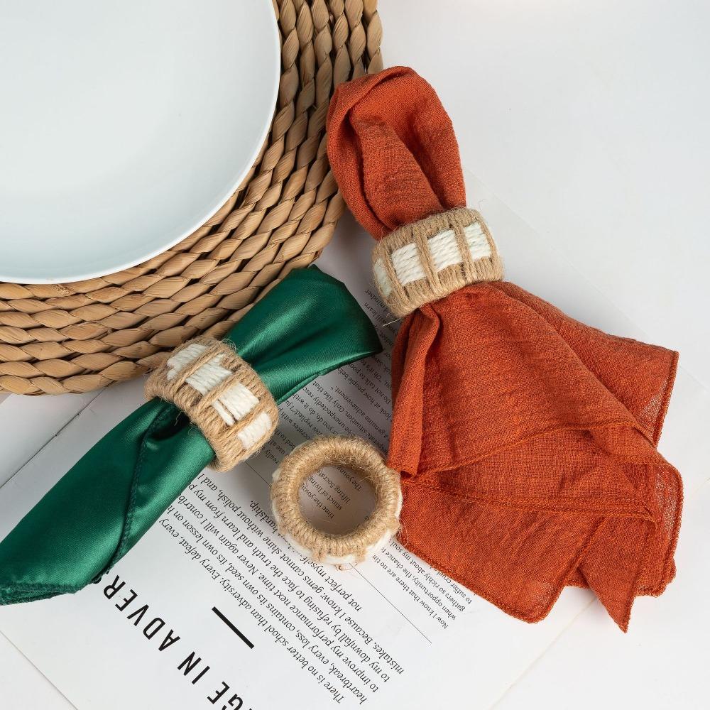 6 Piece Rustic Style Cylinder Napkin Ring Woven Dinning Towel Ring Natural Napkin Buckle  Banquet