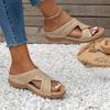 2024 Plus Size Casual Round Toe Cross Strap Hollow High Heel Women's Wedge Slippers