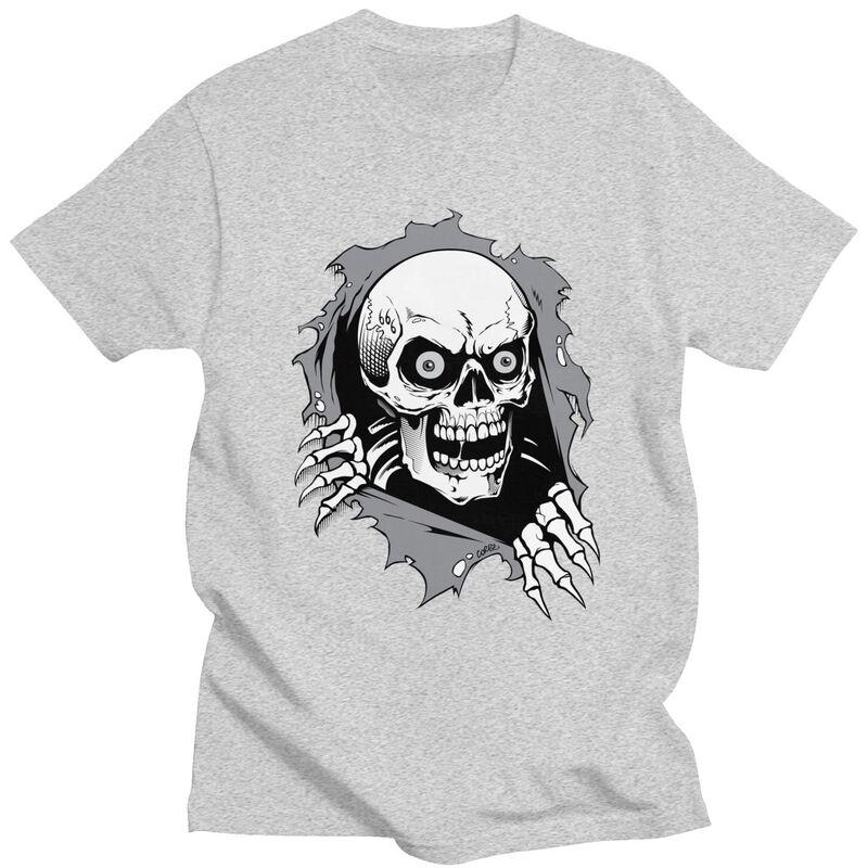 Custom Torn Metal Skull T Shirts for Men Pure Cotton Tees Gothic Skeleton Tshirts Casual Tshirt Clothes