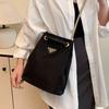 Versatile New Triangular Standard Nylon Canvas Bag Mini Niche Bucket Bag Double Chain Drawstring Single Shoulder Handbag Women