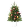 23 Inch Lighted Artificial Christmas Urn Filler Pre-lit Xmas Pine Tree with Cones Red Berries Tripod Stake And LED Light Outdoor Porch Planter Filler