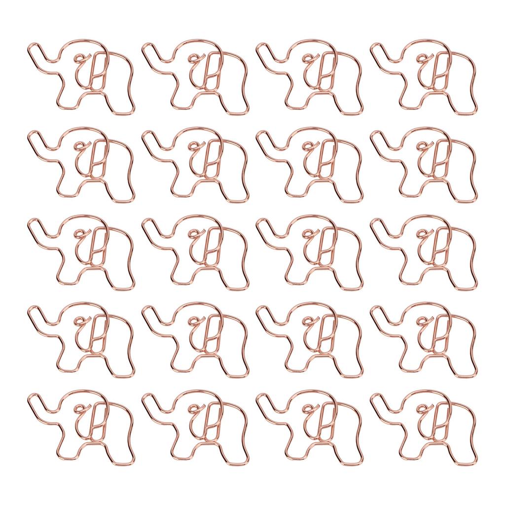 20pcs Shaped Paper Clips Elephant Shapes Rose Gold Electroplating Process Iron Office Clips for Document Classification