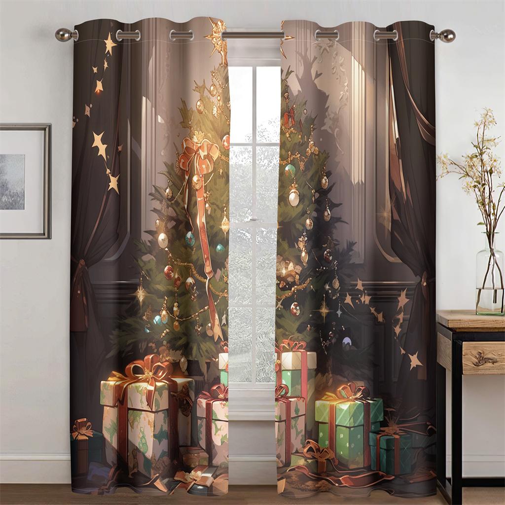 Utsökt Lyxdekor Tecknad Julgransgardiner 2 st Vardagsrum Sovrum Balkong Kök Fönsterdekor Tidsbegränsat erbjudande