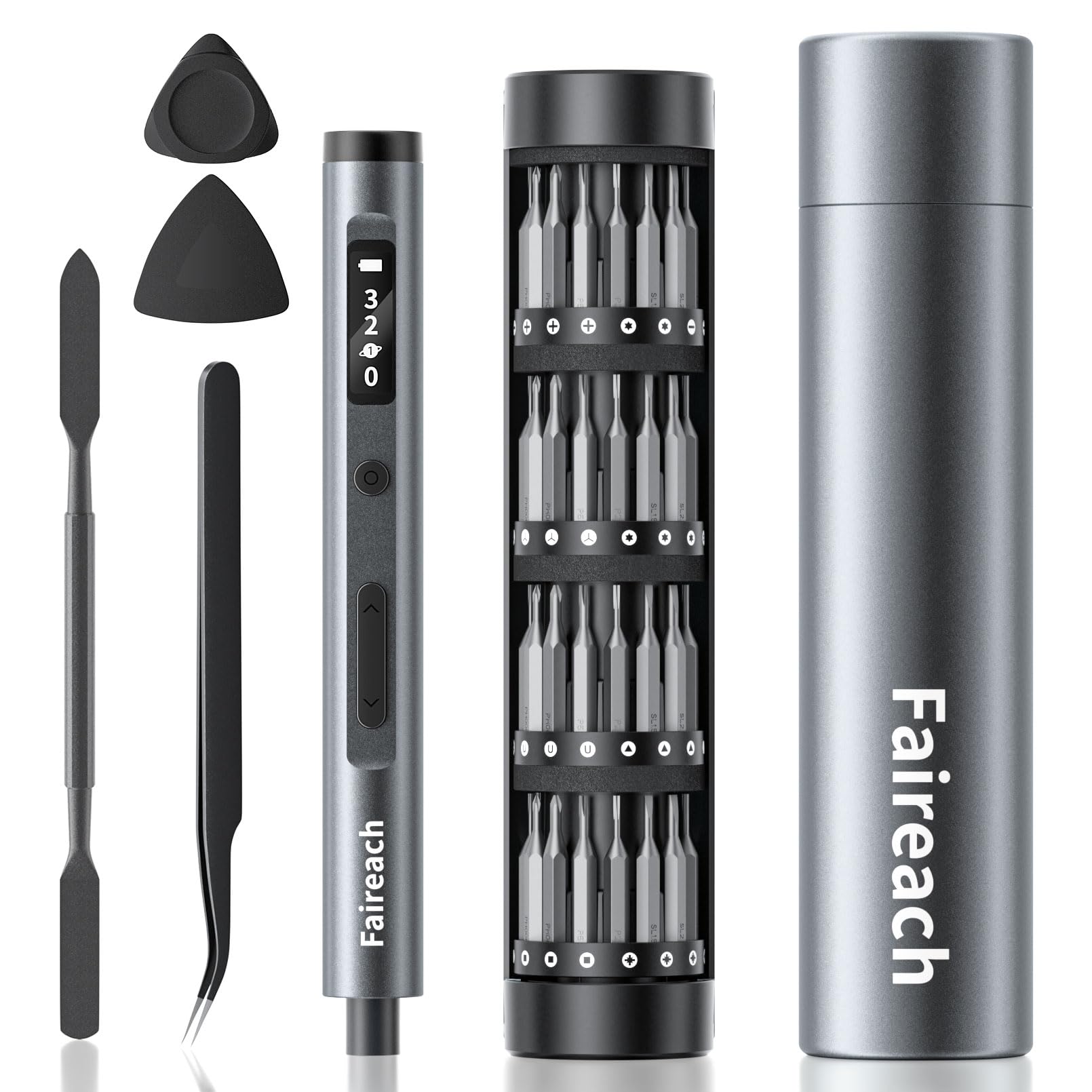 

Faireach Electric Precision Screwdriver Maximum LED for DIY Repair Tools 65-in-1 Set, 500mAh, 3-Level Torque, 3N.m, Compact, Portable, Pen-Shaped,