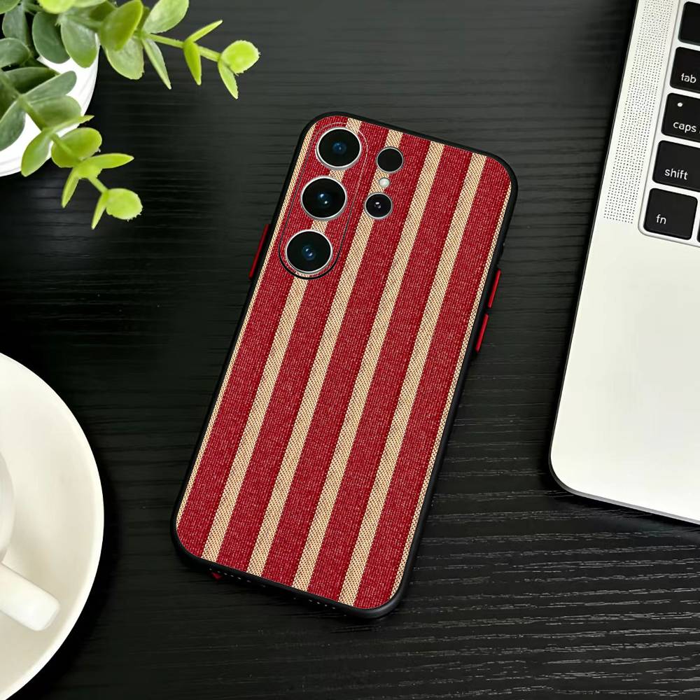 Burgundy White Stripe  Phone Case For Samsung S26,S25,S24,S23,S22,S30,S21,Ultra,Plus,FE 5G Black Soft Cover