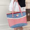 Lattice Lace Bow Shoulder Bag Rural Style Commuting Tote Bag Retro Denim Plaid Handbag  Students