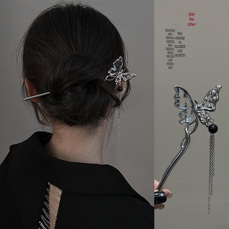 Elegant Retro Tassel Hairpin for Hanfu Updo - Women's Chinese Style Metal Hair Clip