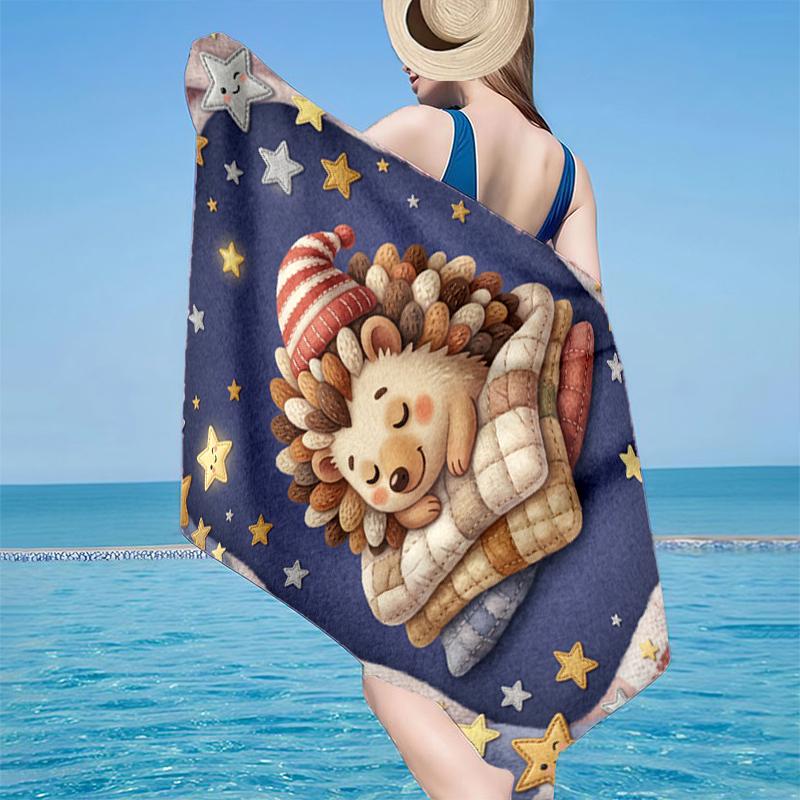 Autumnal Hedgehog Family Beach Towel, Super Soft Microfiber, Gift for Her/Him, Birthday, for Pool, Beach, Travel, Home Decor Fan Gifts