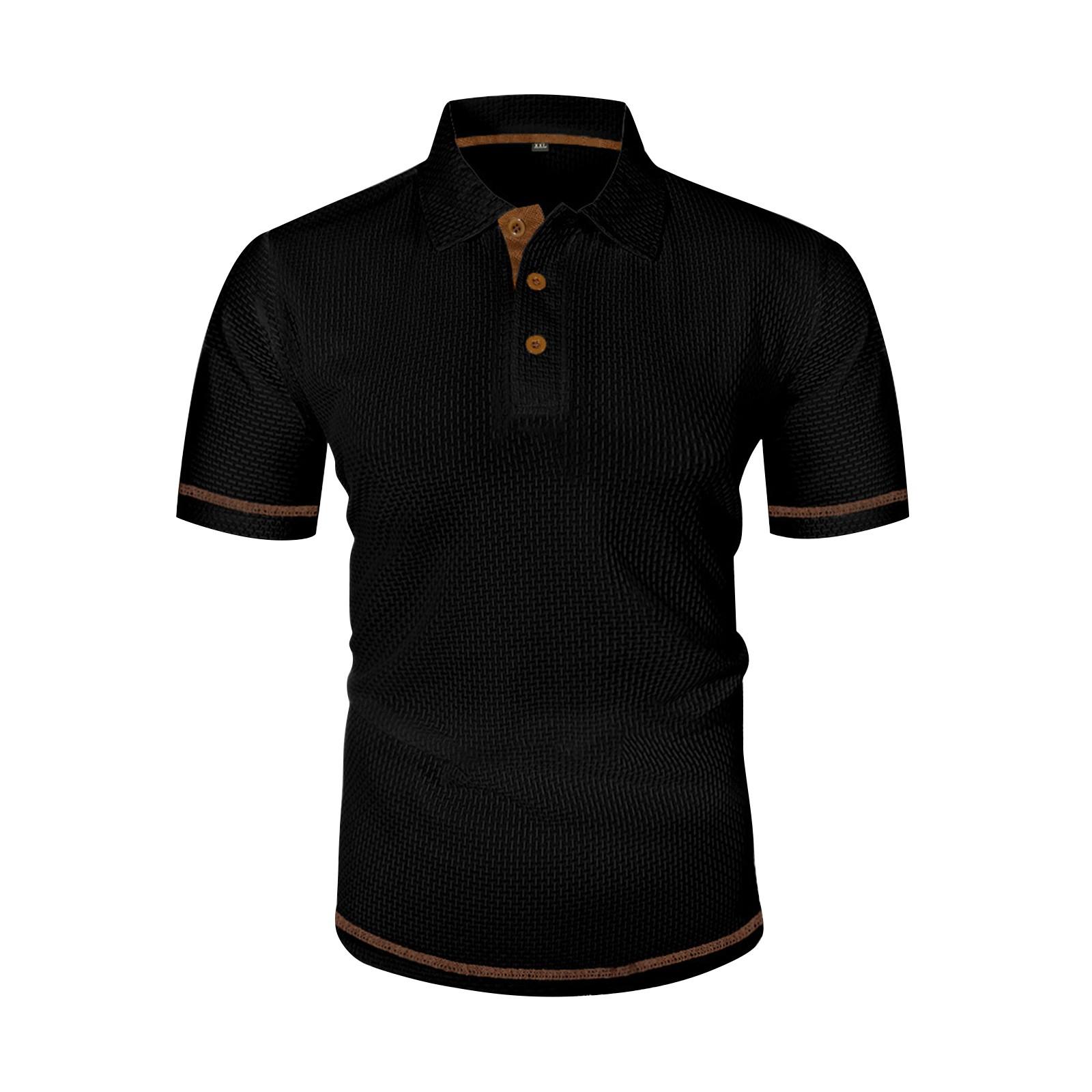 

Мужские летние однотонные топы с коротким рукавом и воротником на пуговицах, мужские свободные спортивные повседневные топы M чёрный