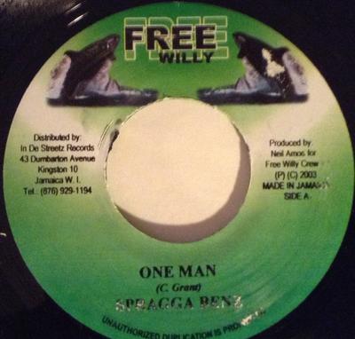 7inch Record SPRAGGA BENZ - One Man 6596424 Free Willy 2003 Jamaica Reggae, Ska & Dub Used