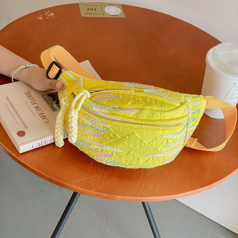 

Adorable Candy Color Stripe Bag For Toddlers Nylon Lightweight Unisex Chest Pack жовтий