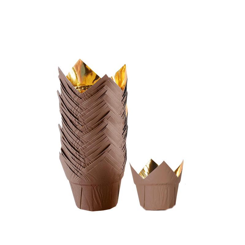 

Gold & Silver Tulip Paper Baking Cups, Oil-Proof, Disposable, Single-Sided, 100 Pcs