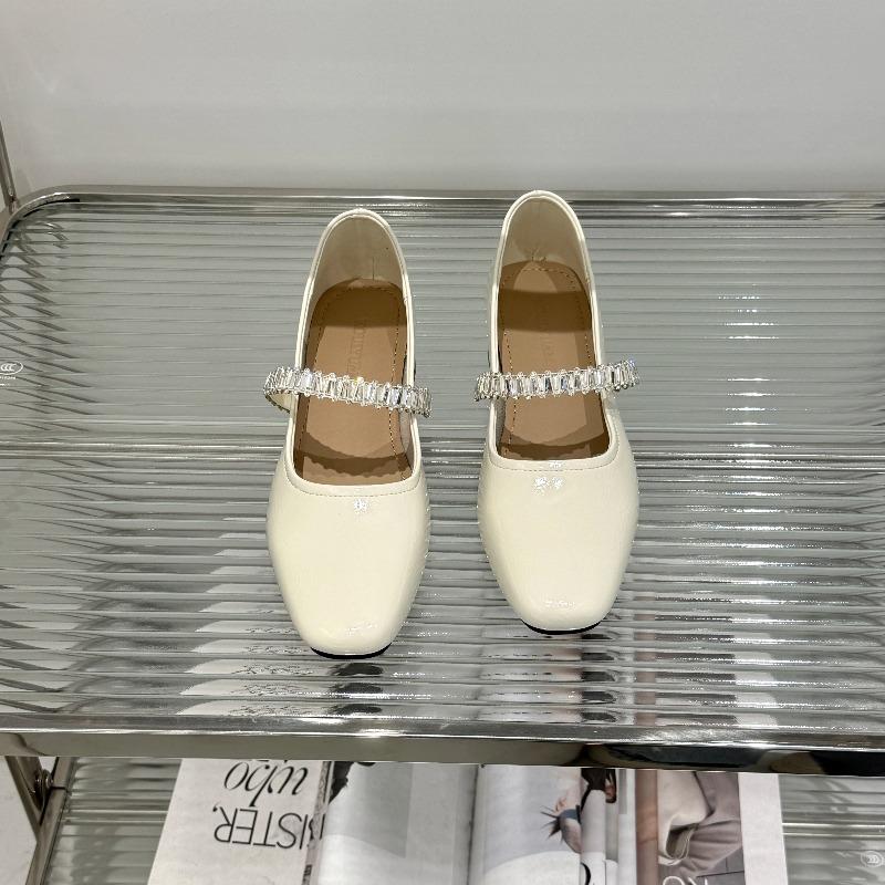 Fashion Pu Leather Concise Low Heel Pumps Women Shiny Crystal Soft Sole Non Slip Loafers Summer Light Square Toe Platform Office Shoes
