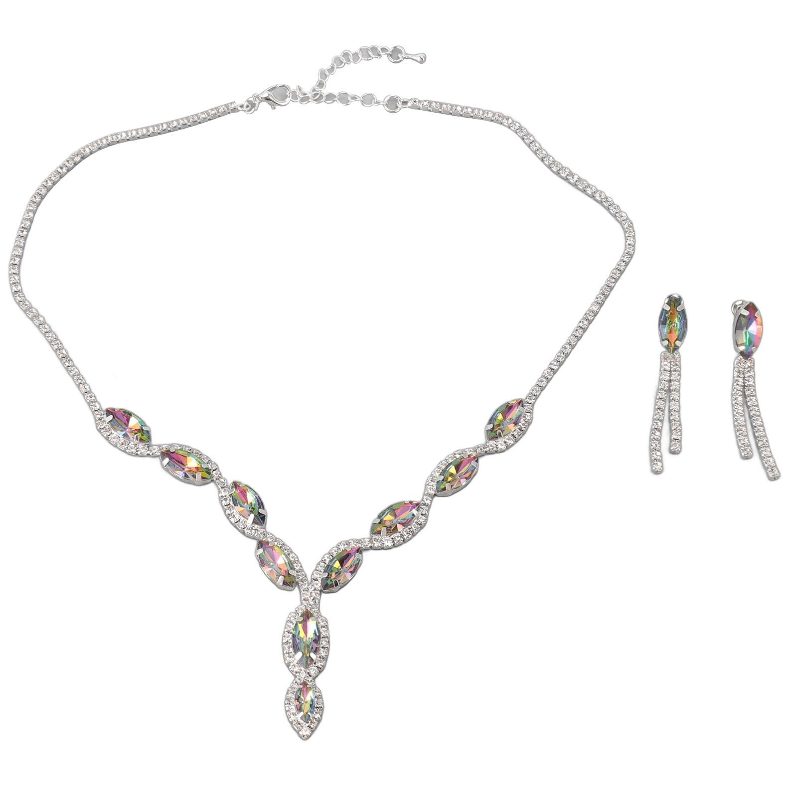 

Свадебный комплект ювелирных изделий Элегантный сверкающий легкий комплект из колье и сережек со стразами разноцветный