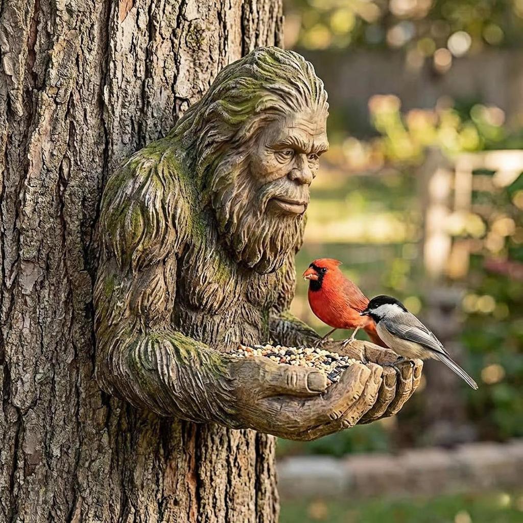 Outdoor asquatch Sculpture Bird Feeder Creative Birdseed Tray Bird Feeding Tool Garden Art Resin Craft Garden Yard Decor