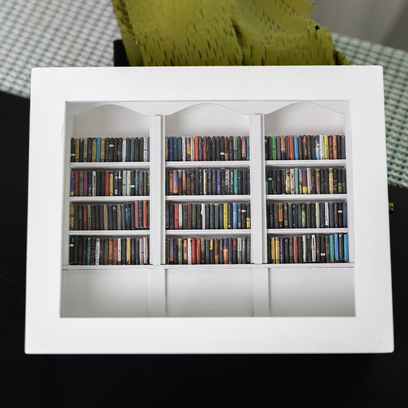 Mini Library Anti-Anxiety Bookshelf Wooden Miniature Ornament Stress Relief Shake Away Your Anxiety Gifts For Friends Dollhouse