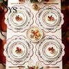 Autumn Harvest Table Settings Christmas Scalloped Embroidered Placemat, 15 Inch Cloth Place Mat with Holly Berries Waterproof Fabric Mats Leaves