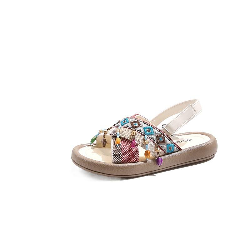 Fashion Girl Shoes New Versatile Comfort Child Sandals Anti Slip Soft Sole Retro Princess Shoes Ethnic Trend Flat Sandals Girls